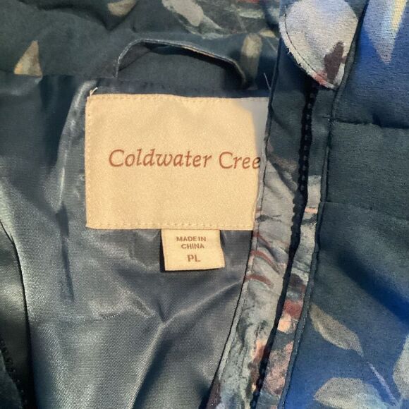 Coldwater Creek Womens Soft Puffer Full Zip Coat Jacket Sz PL Blue Roses - Picture 5 of 7